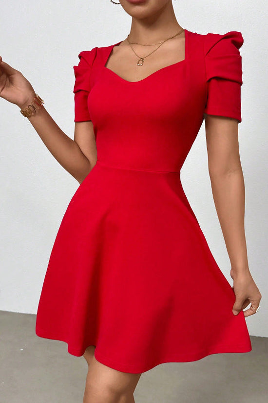 Womens Boat-Neckline Defined Waist Elegant High-Waist Dress 