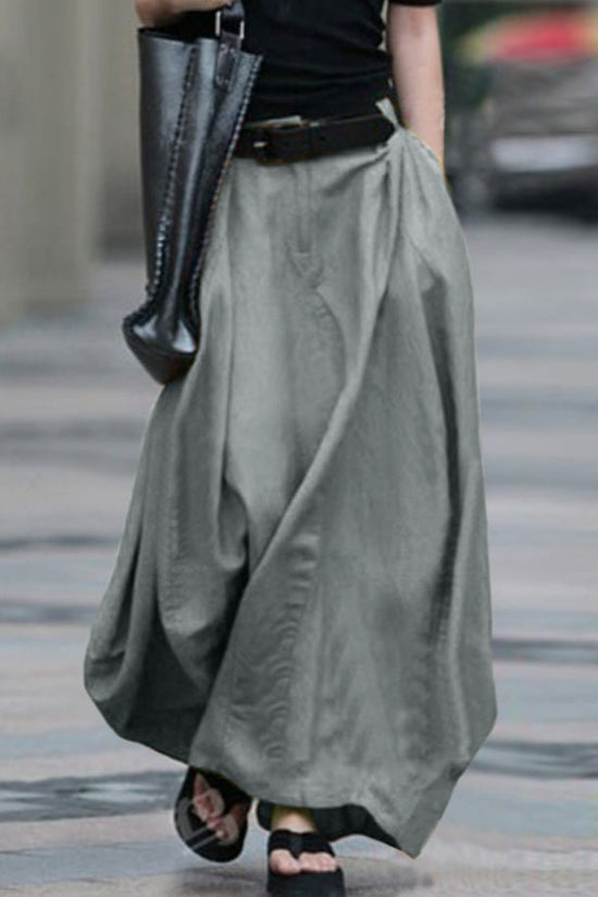 Womens Solid-color High-waisted Long Skirt 