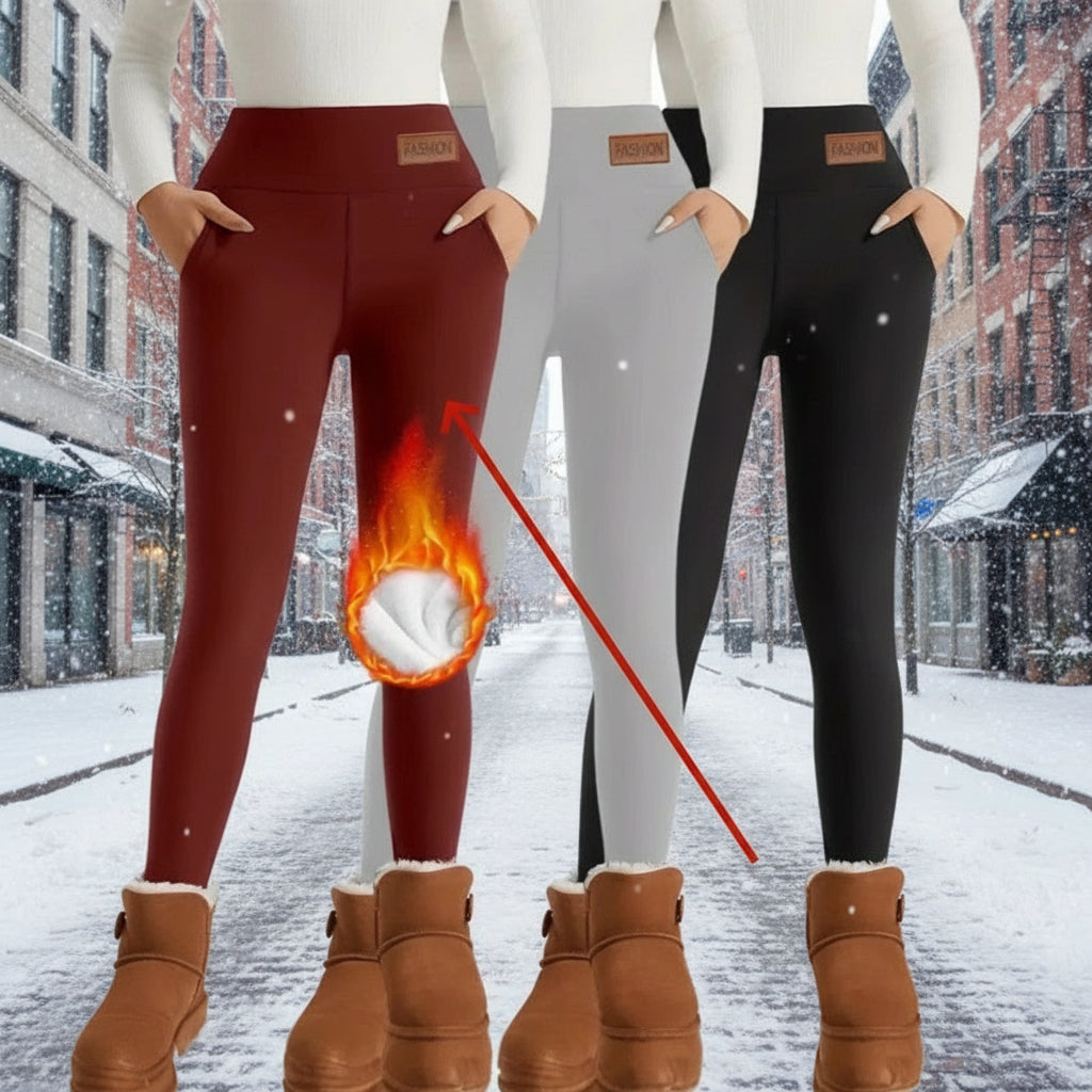 Women's High Waist Warm Fleece Lined Leggings 