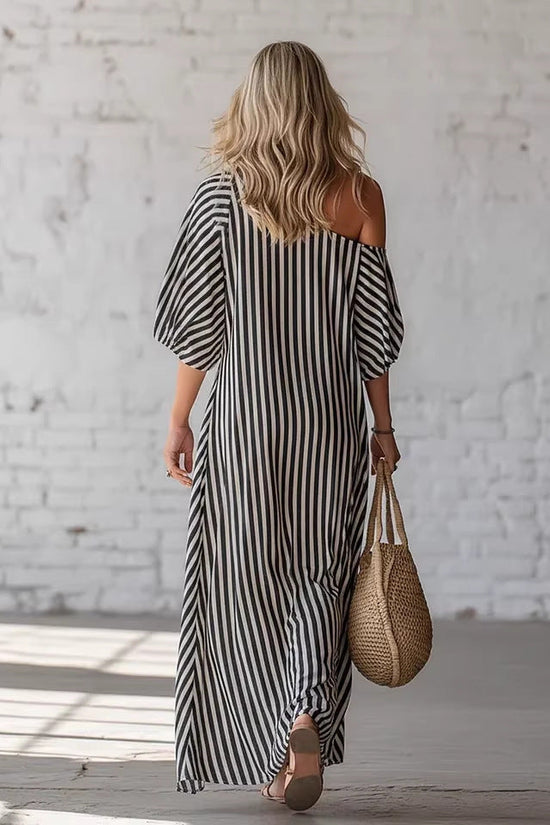Womens Striped Off-shoulder Dress 