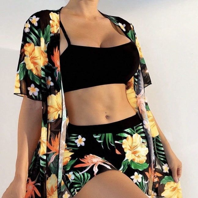 Women's Beach Pants Set With Floral Print Loose Shirt Top And Pants Two-piece Set CJ US