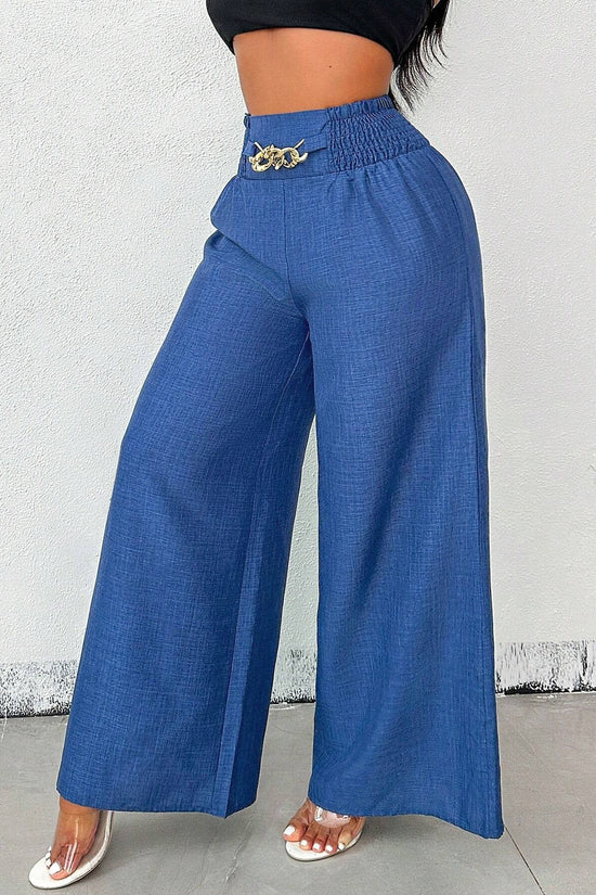 New Womens Fashionable Retro High-Waist Elastic Drapey Wide-Leg Long Pants For Women 