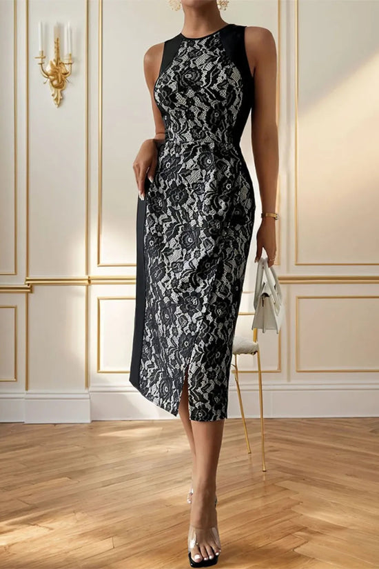 🌹 Slit Rose Round Neck Sleeveless Midi Dress eprolo