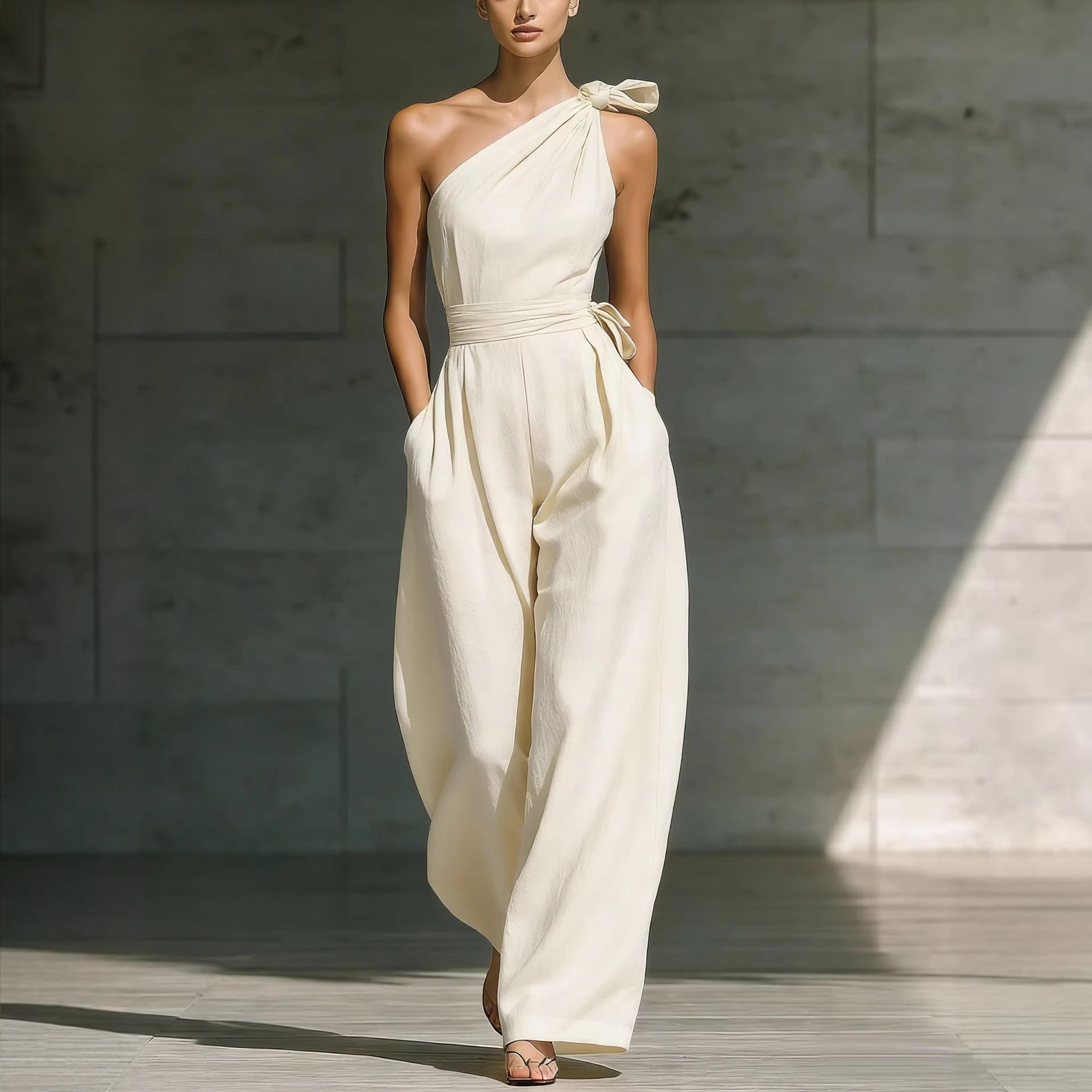 Sleeveless shoulder cinched jumpsuit 