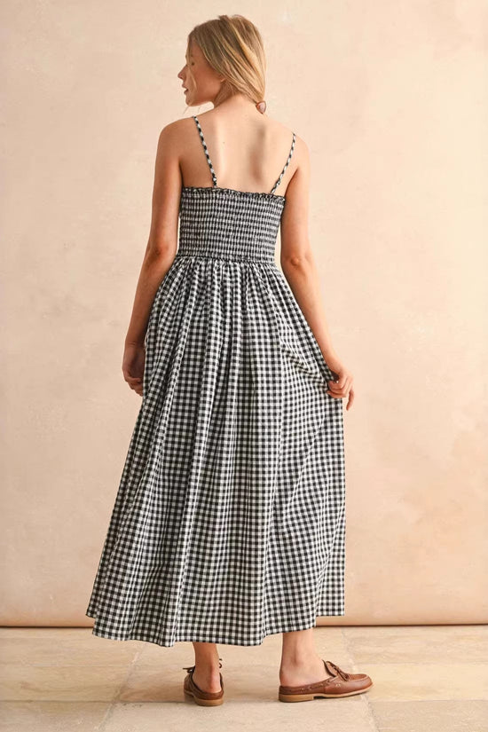 Summer Strap Retro Plaid A-line Slimming Dress for Women with Waist 