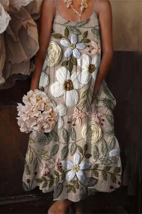 🌺 European & American Style Floral Art Print Sling Holiday Dress FitiqueFit