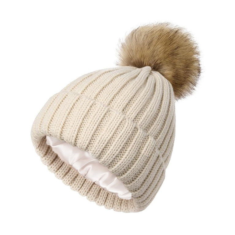 Soft Beanie Fluffy Ball Cap Warm Knitted Hat CJ