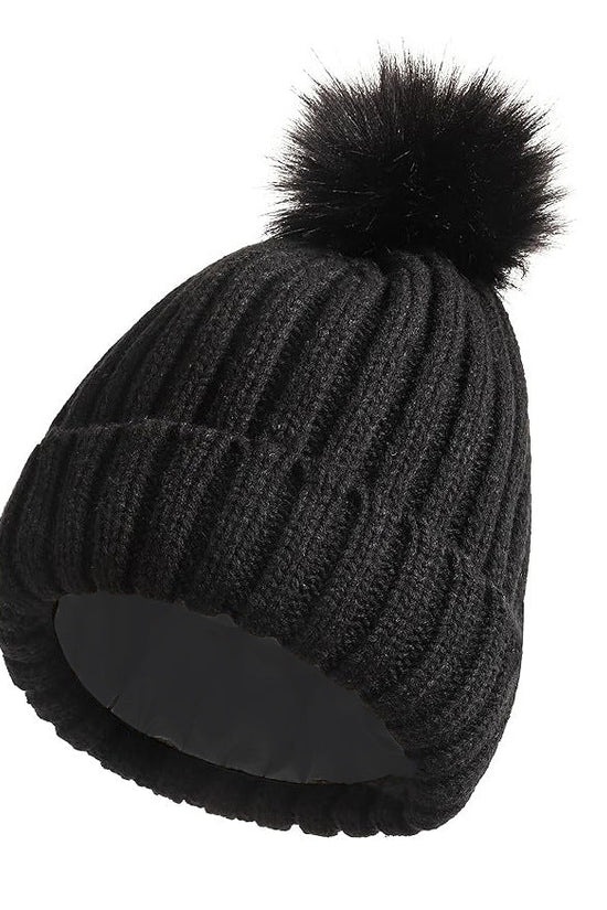 Soft Beanie Fluffy Ball Cap Warm Knitted Hat CJ