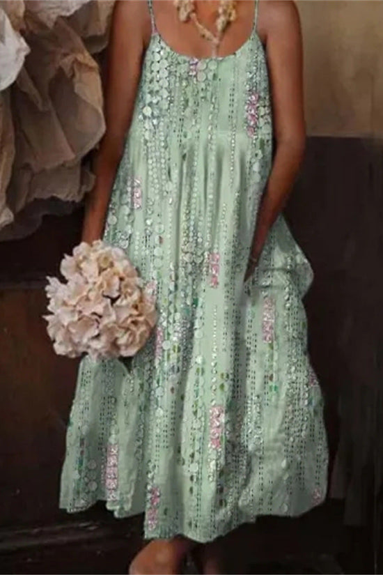 🌺 European & American Style Floral Art Print Sling Holiday Dress FitiqueFit