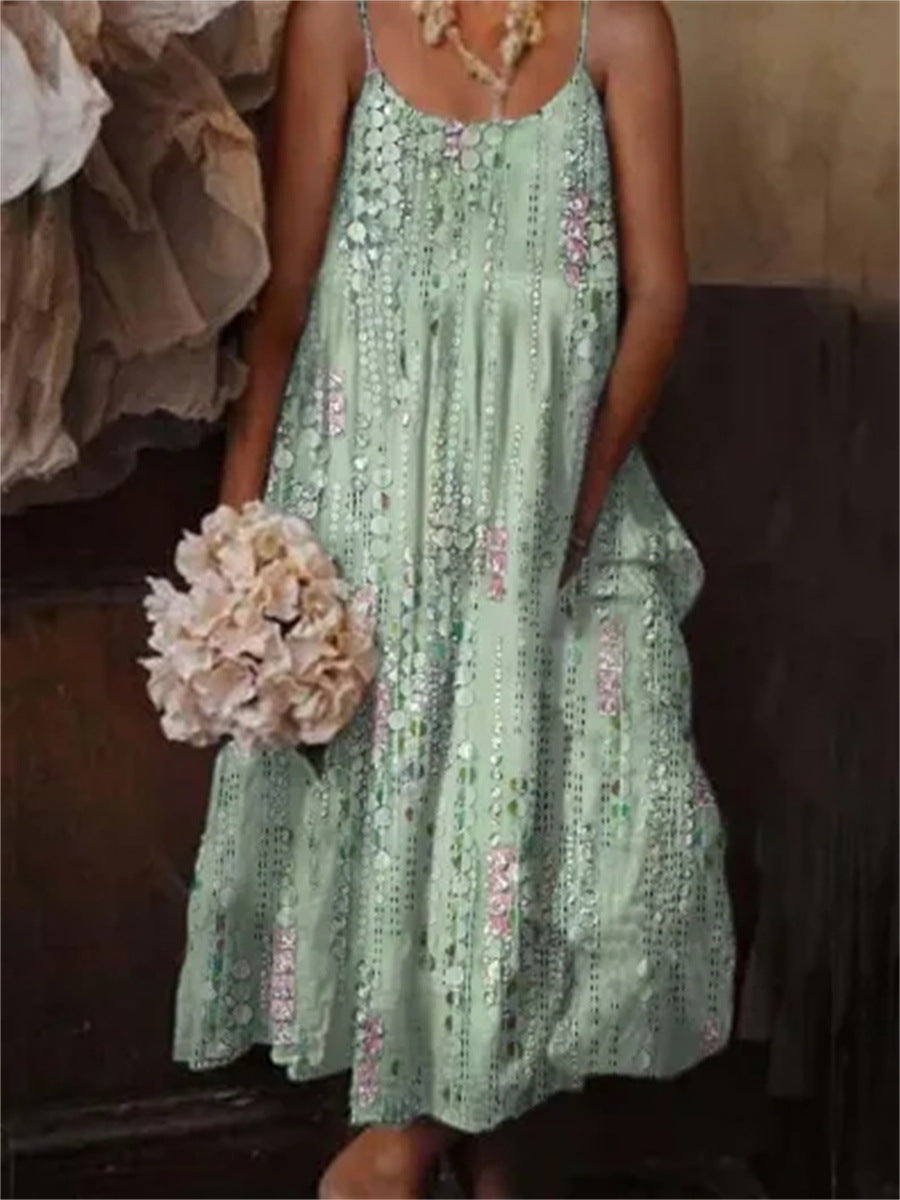 🌺 European & American Style Floral Art Print Sling Holiday Dress FitiqueFit