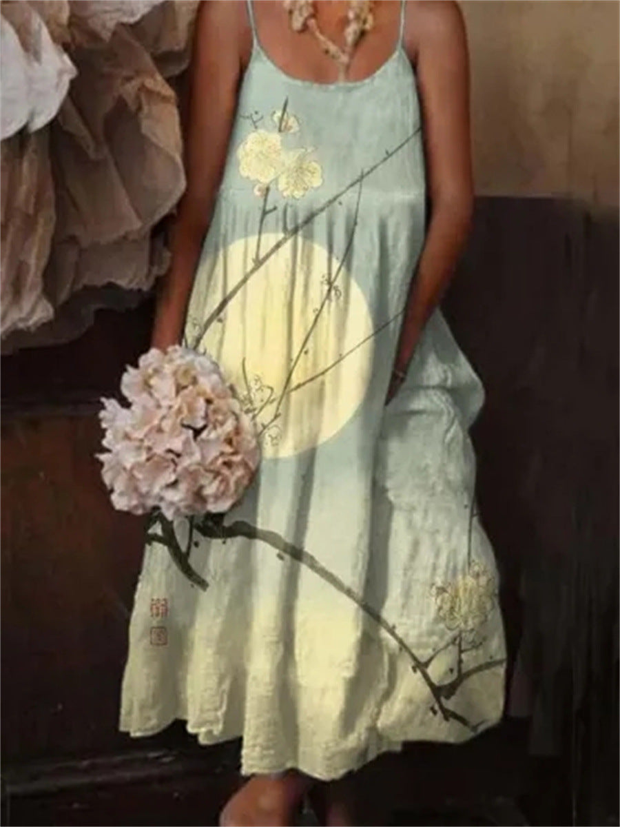 🌺 European & American Style Floral Art Print Sling Holiday Dress FitiqueFit