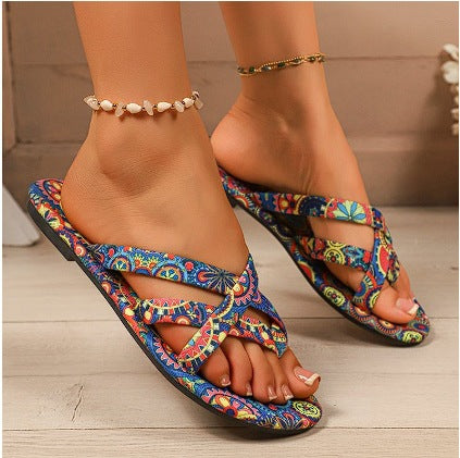 Women’s Boho Flat Printed Slippers CJ