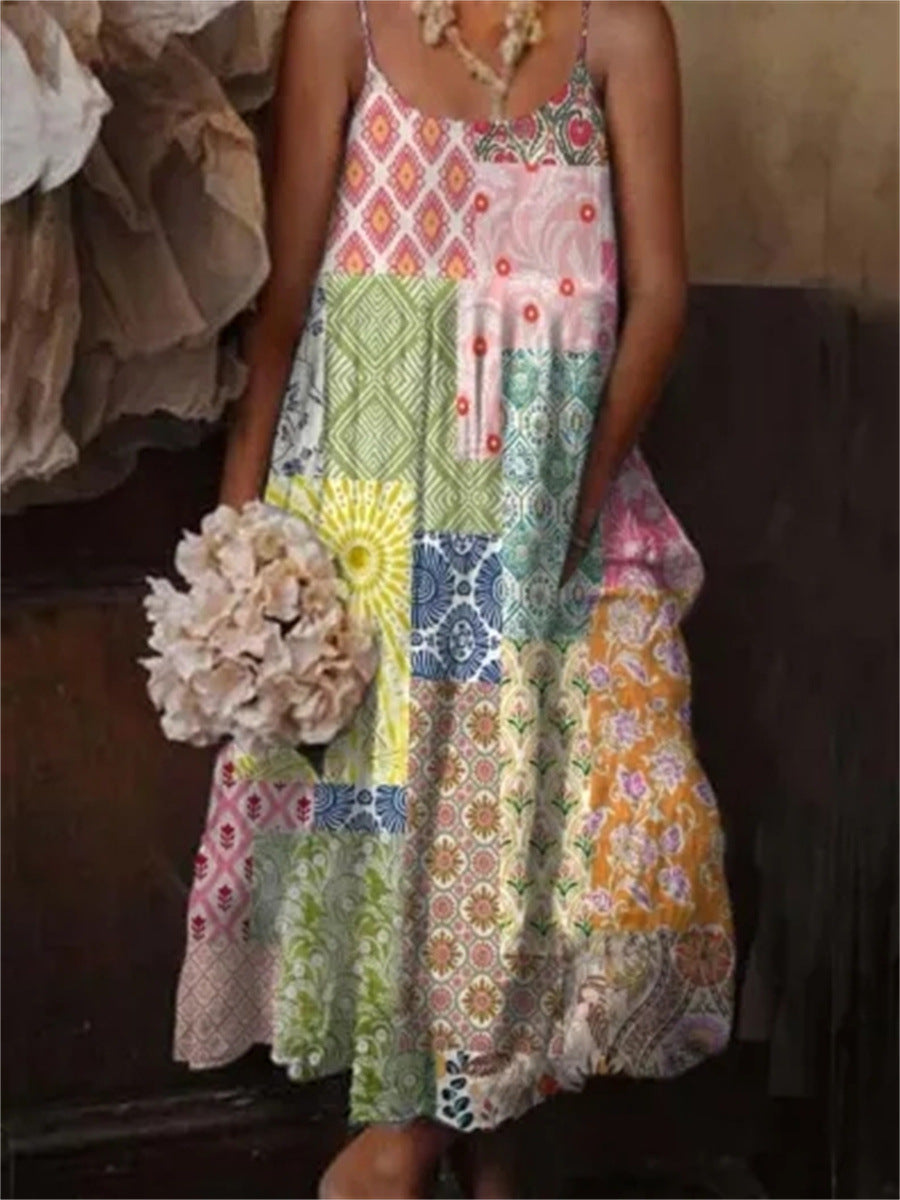 🌺 European & American Style Floral Art Print Sling Holiday Dress FitiqueFit