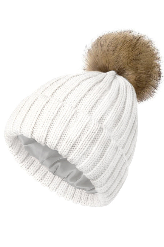 Soft Beanie Fluffy Ball Cap Warm Knitted Hat CJ
