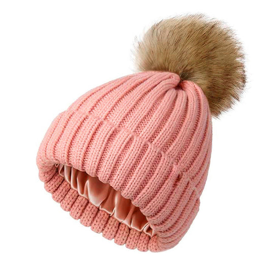 Soft Beanie Fluffy Ball Cap Warm Knitted Hat CJ