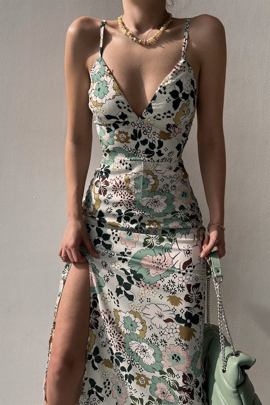 Women's Printed Backless Slit Sling Dress CJ