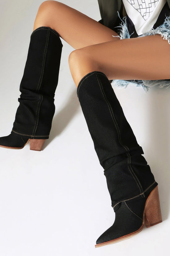 Chunky Heel High Heel Vintage Pointed Toe High Tube Pants Boots CJ
