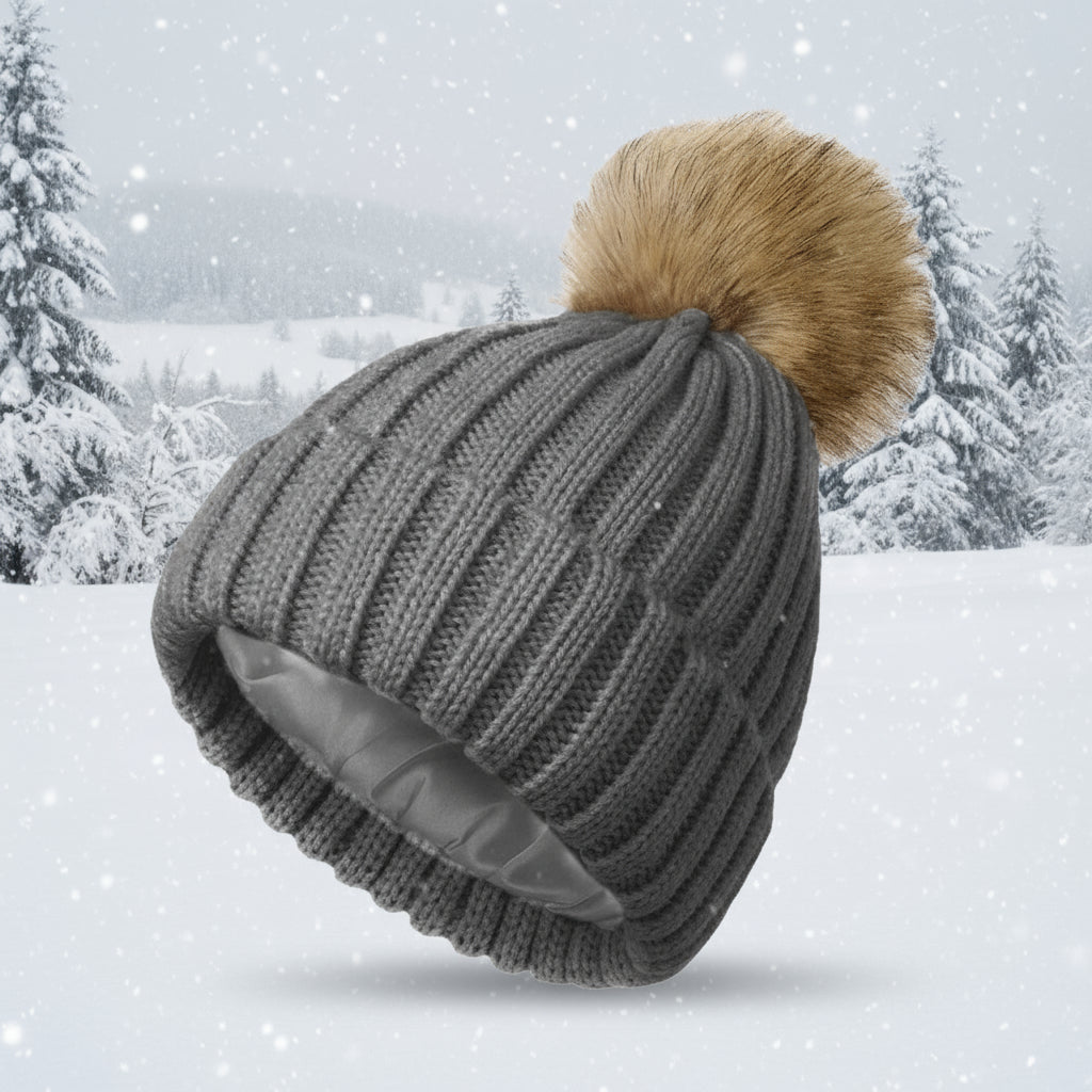 Soft Beanie Fluffy Ball Cap Warm Knitted Hat CJ