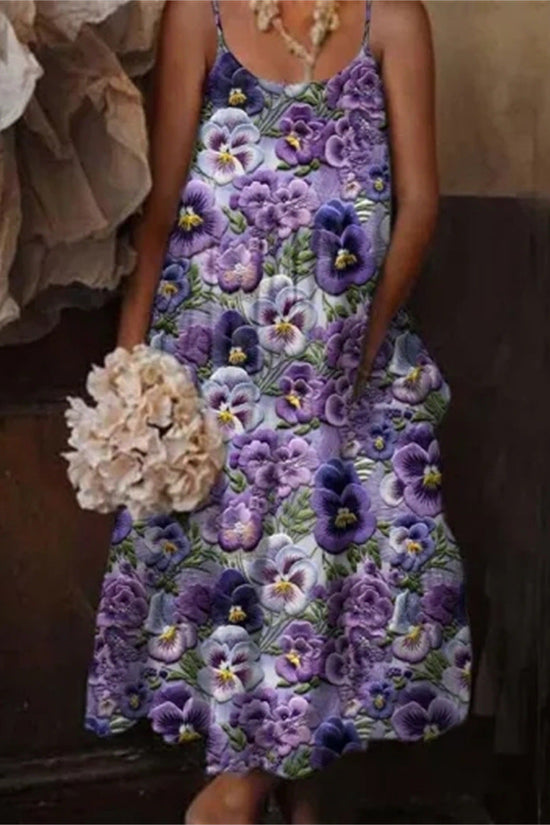 🌺 European & American Style Floral Art Print Sling Holiday Dress FitiqueFit
