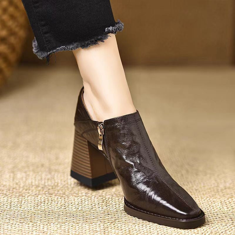 Women’s Chunky-Heel High Heels with Side Zipper – Stylish & Easy-Wear CJ