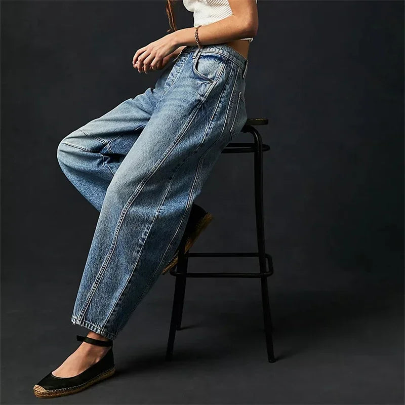 High Stretch Mid-Rise  Jeans Fashion Wide Leg Shape Women Casual Baggy Mid Waist Denim Jeans FitiqueFit