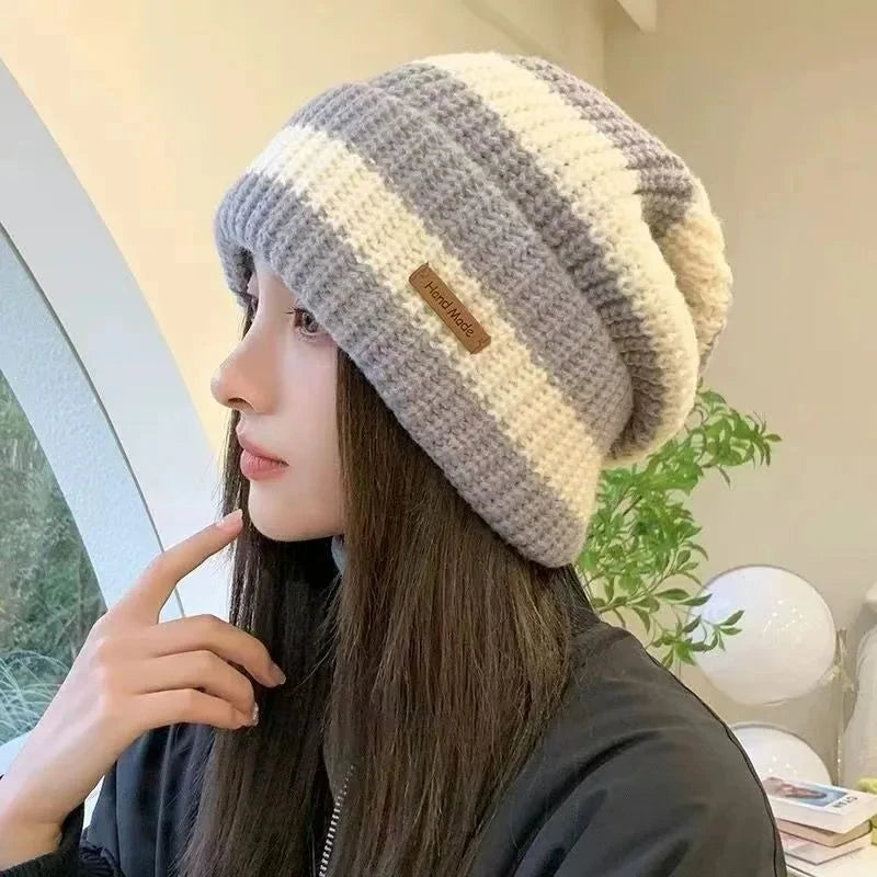 Unisex Female Beanies Casual Stacking Knitted Bonnet Caps Winter Warm Hats for Women Men Hats Stripe Hip Hop MZr10 FitiqueFit