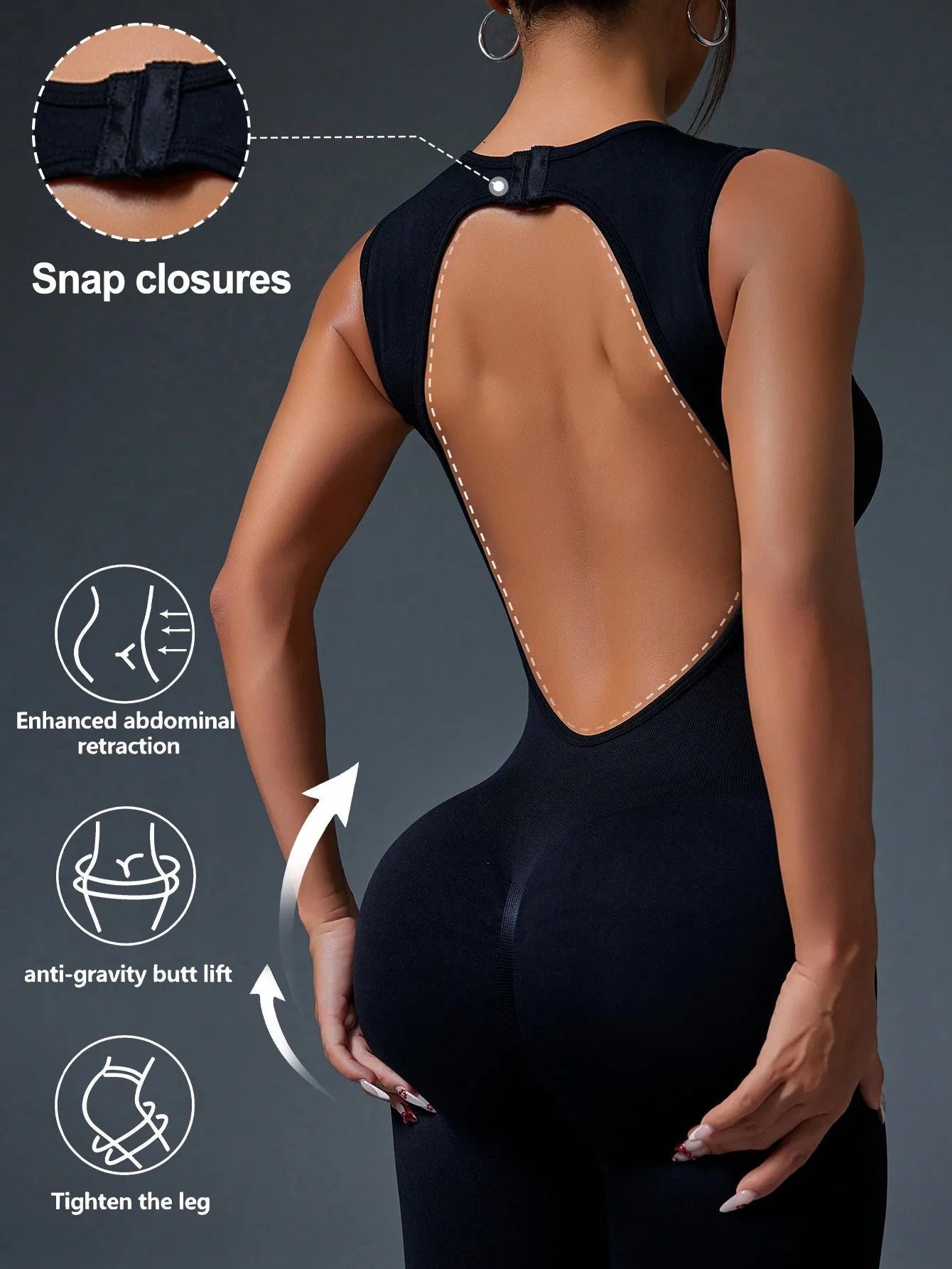 Tight Crewneck Sleeveless Jumpsuit, Zipper Closure Sports Yoga Slim Fit Long Seamless Jumpsuit, Women's Tracksuit FitiqueFit