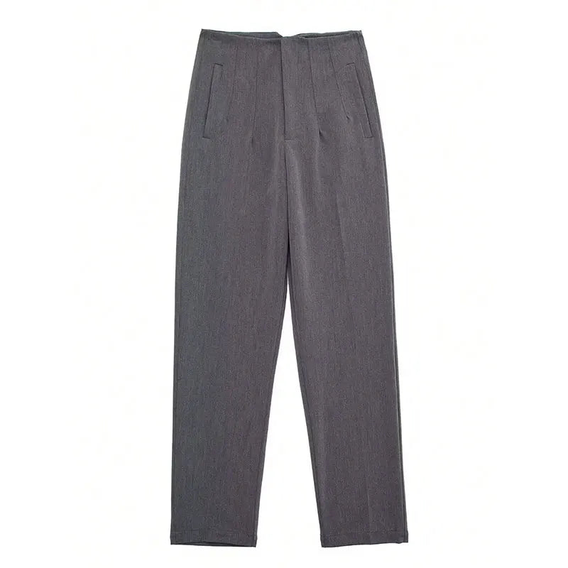 TRAFZA 2024 Woman Solid Trouser High Waist Slim Zipper Fly Long Pants Female Wild Commute Office Lady Woman Pencil Pant Street FitiqueFit