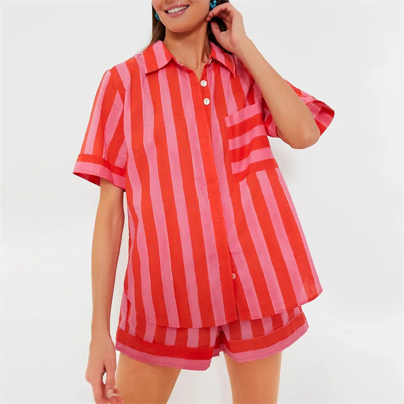 🌞 Lamuusaa 2-Piece Striped Summer Set – 2000s Streetwear Revival FitiqueFit