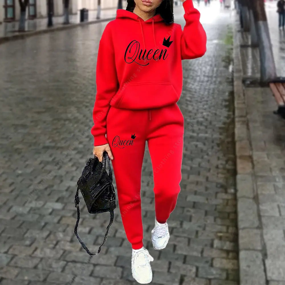 Queen Letter Graphic Print Women's Sets Hoodies Pants 2pcs Suit Autumn Winter Sports Jogging High quality Aesthetic Tracksuit 