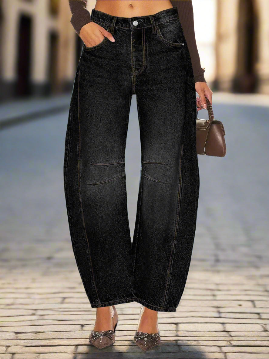 Elastic Waist High-waisted Women's Jeans Slimming Loose-fit Cropped Pants For Women Jeans Women High Waisted Korean Style Loose FitiqueFit