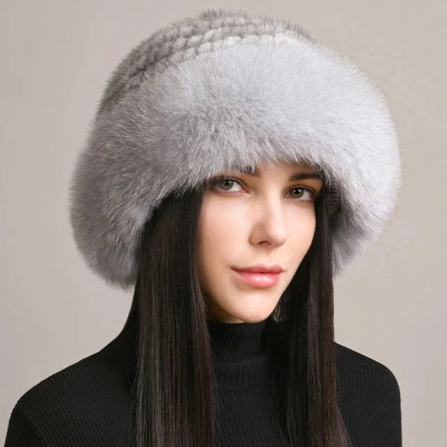 New Genuine Real Natural Knitted Mink Fur Hat Cap Luxury Women Handmade Knit Fashion Winter Headwear Warm Real Fox Fur Beanies FitiqueFit