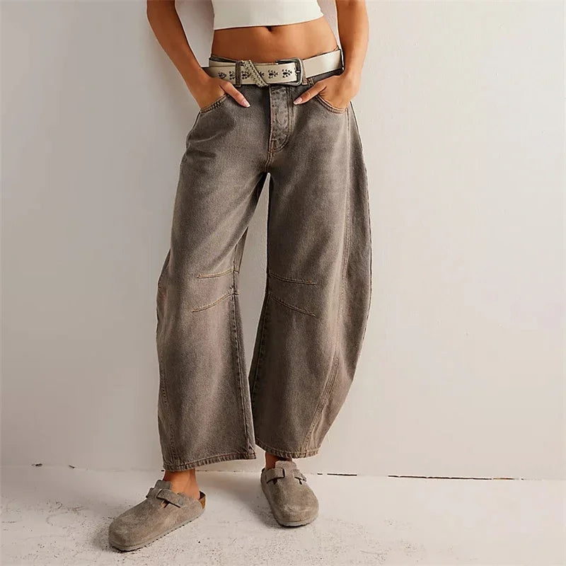 High Stretch Mid-Rise  Jeans Fashion Wide Leg Shape Women Casual Baggy Mid Waist Denim Jeans FitiqueFit