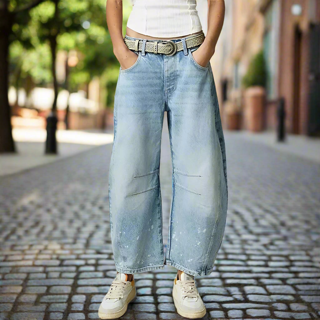 High Stretch Mid-Rise  Jeans Fashion Wide Leg Shape Women Casual Baggy Mid Waist Denim Jeans FitiqueFit