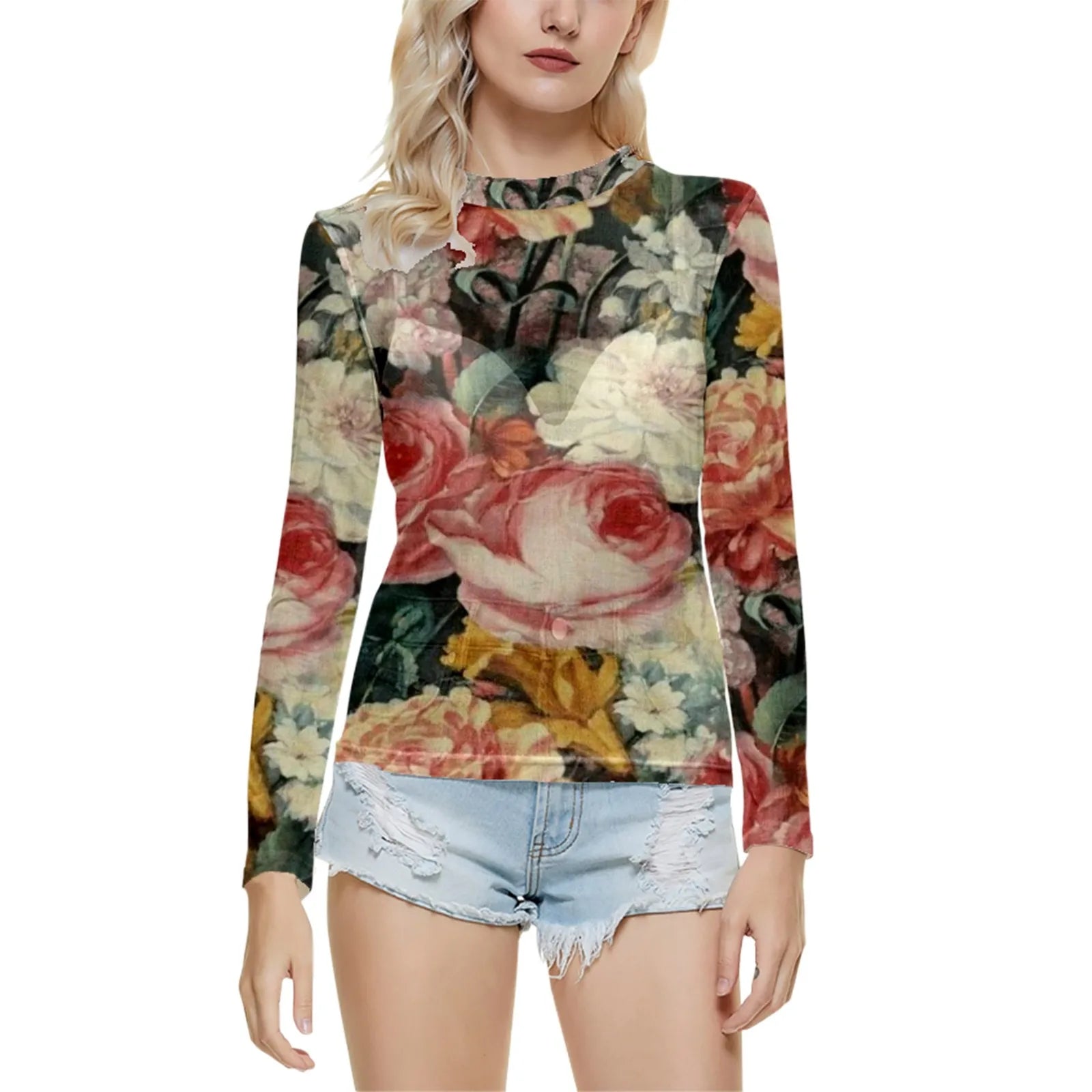 🌸 Vintage Floral Mesh Blouse FitiqueFit