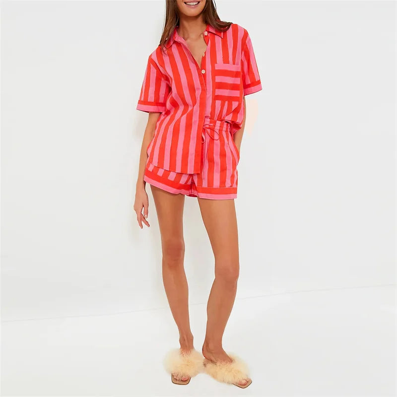 🌞 Lamuusaa 2-Piece Striped Summer Set – 2000s Streetwear Revival FitiqueFit