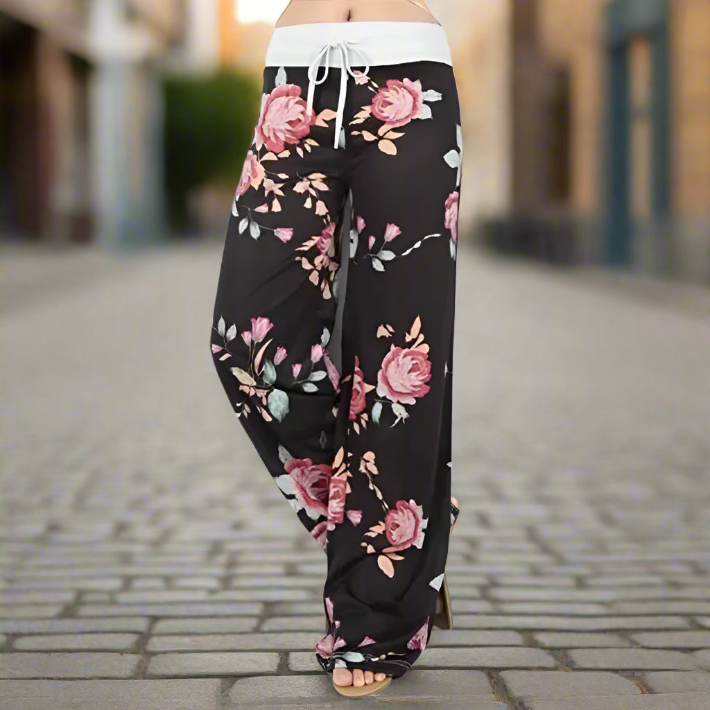 S-8XL Fashion Women Casual Loose Stretch Printing Long Wide Leg Yoga Pants Drawstring  Lounge Pants Pajama Pants FitiqueFit