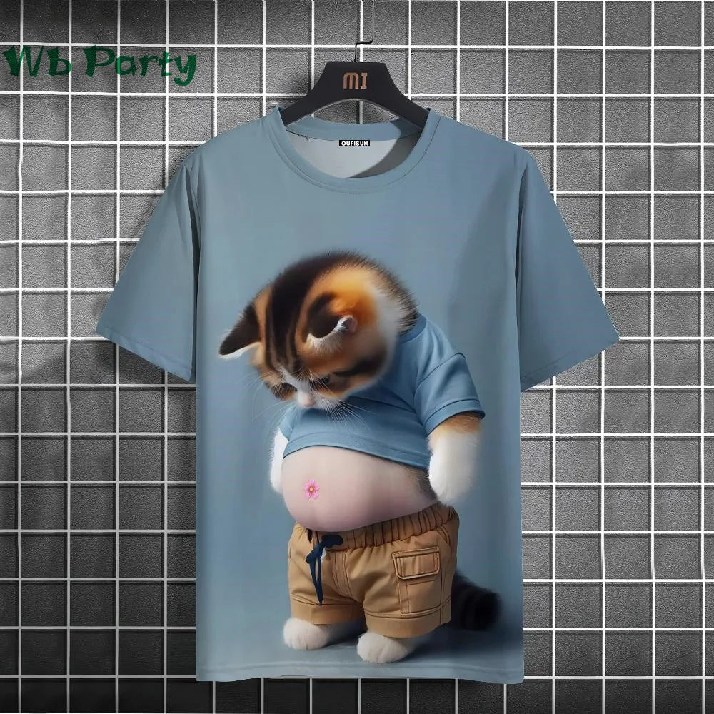 Cat Print T-shirts for Men - Y2K Graphic T-Shirt FitiqueFit