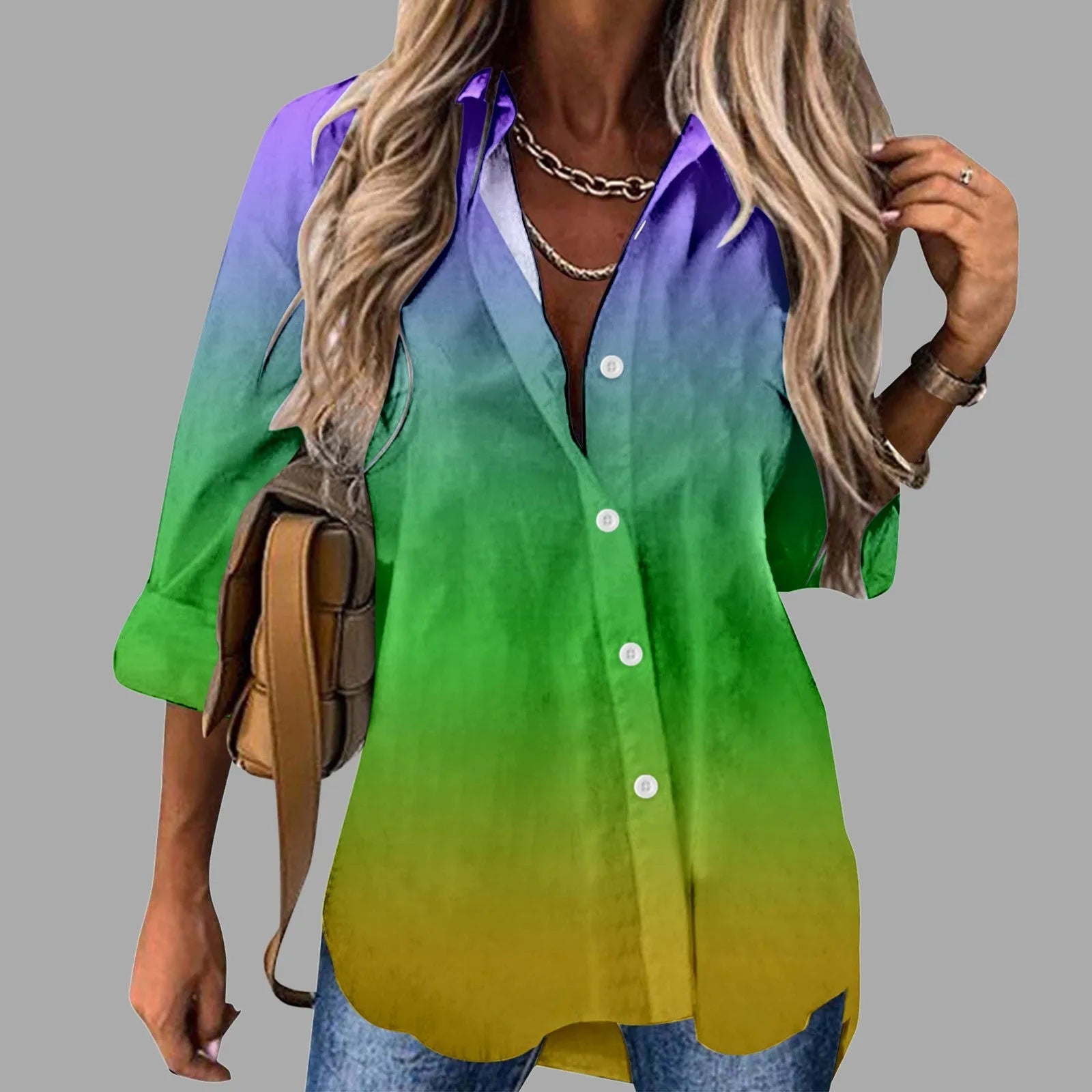 Mardi Gras Women V Neck Shirts Button Long Sleeve Carnival Print Tops Female Blouses Loose Holiday Party Shirt Streetwear FitiqueFit