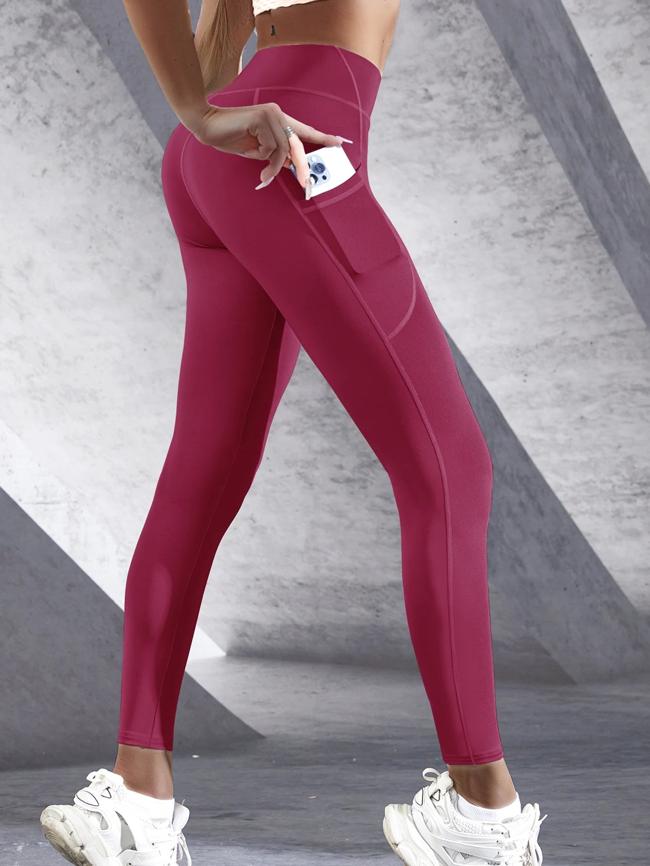 New High Waist Women's Leggings Stretch Yoga Pants Tights With Pockets Push Up Fitness Running Sportswear Solid Color Pants 