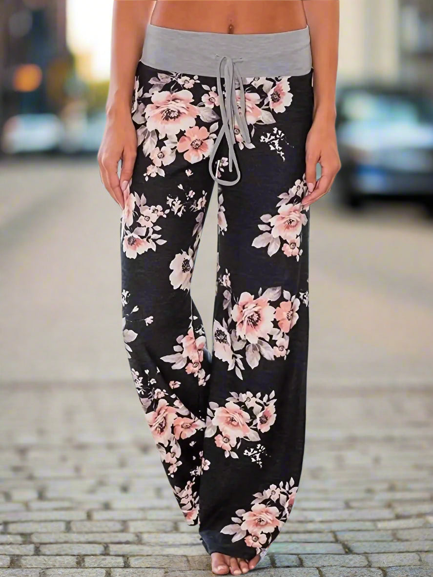 S-8XL Fashion Women Casual Loose Stretch Printing Long Wide Leg Yoga Pants Drawstring  Lounge Pants Pajama Pants FitiqueFit