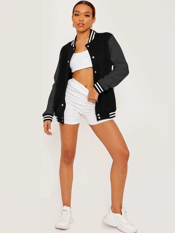 Solid Color Baseball Uniform Female Korean Button Overcoat Hip Hop Oversize Clothing Casual Fashion Fleece Women Jackets 