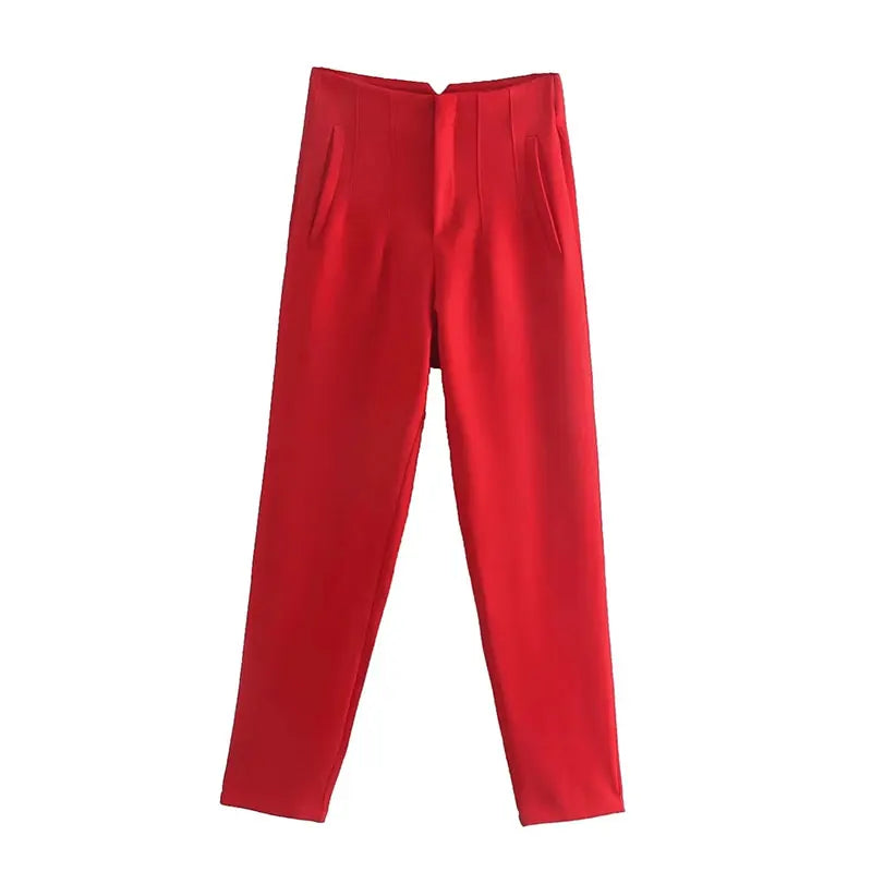 TRAFZA 2024 Woman Solid Trouser High Waist Slim Zipper Fly Long Pants Female Wild Commute Office Lady Woman Pencil Pant Street FitiqueFit