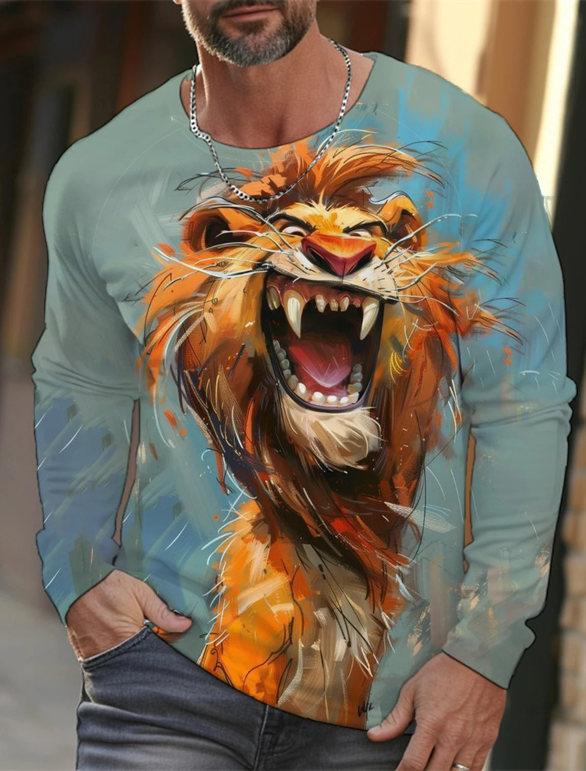 Funny 3D Animal Print Mens T Shirt Hip Hop Trend Harajuku Street Clothes Autumn Loose Top Fashion Cotton Long Sleeve T-shirt Men FitiqueFit