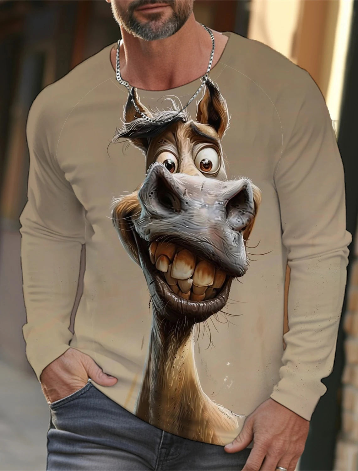 Funny 3D Animal Print Mens T Shirt Hip Hop Trend Harajuku Street Clothes Autumn Loose Top Fashion Cotton Long Sleeve T-shirt Men FitiqueFit