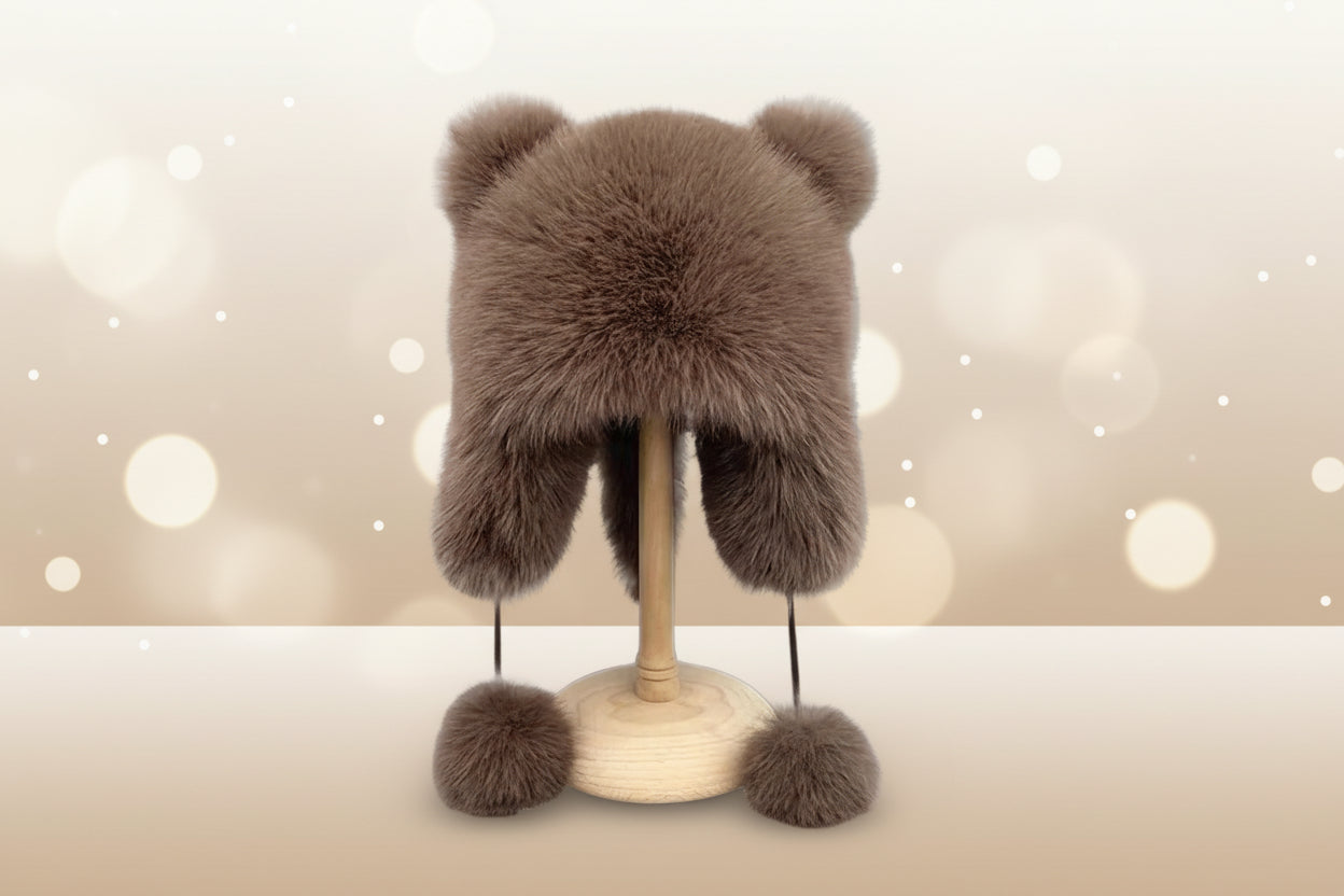 Autumn and Winter imitation fox fur Lei Feng cap with cute cat ear design, thickened warm ear-protecting raccoon cap, plush hat 