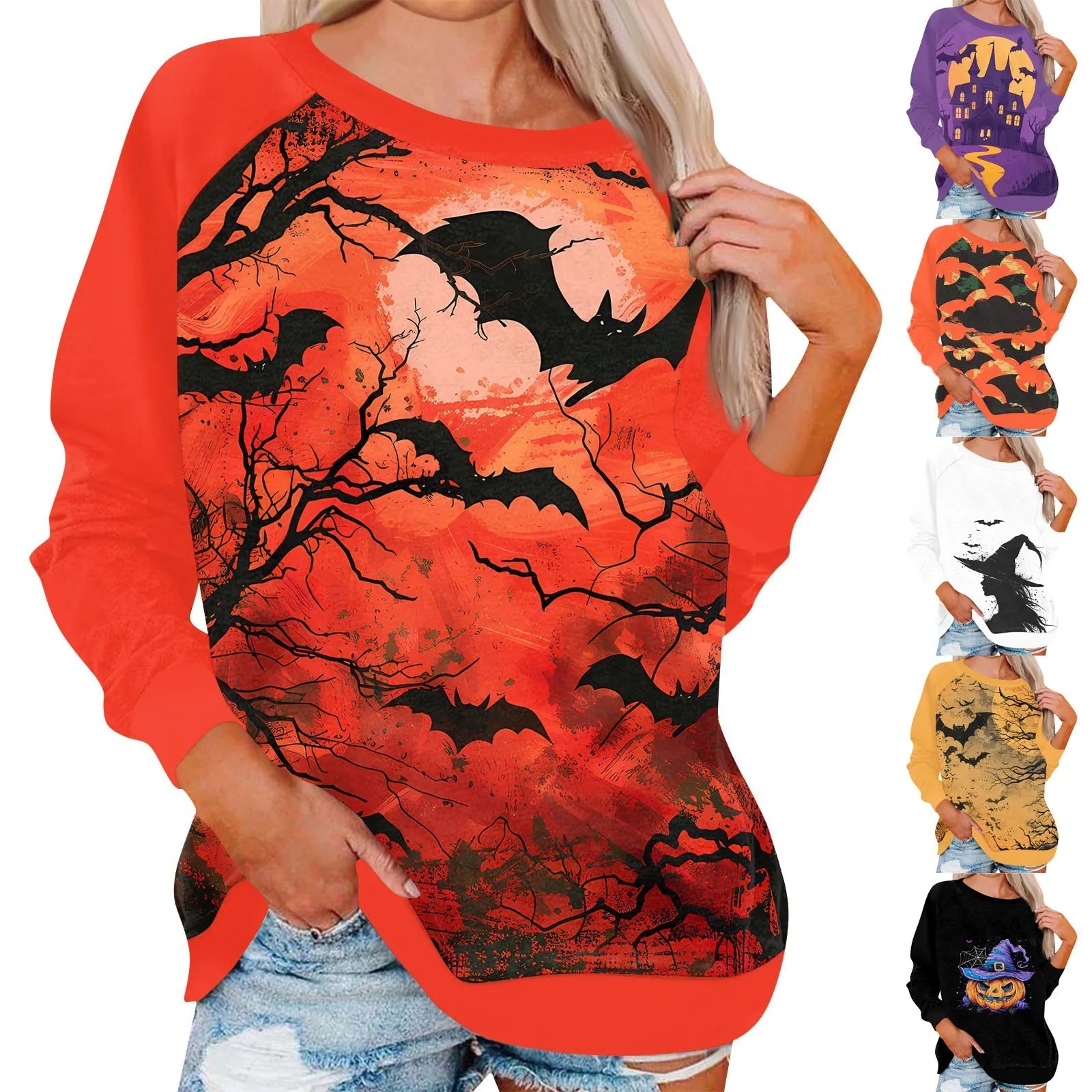 Pumpkin Print T Shirt Funny Women Clothing Harajuku Halloween Tops Vintage Halloween Graphic Long Sleeve T Shirts FitiqueFit