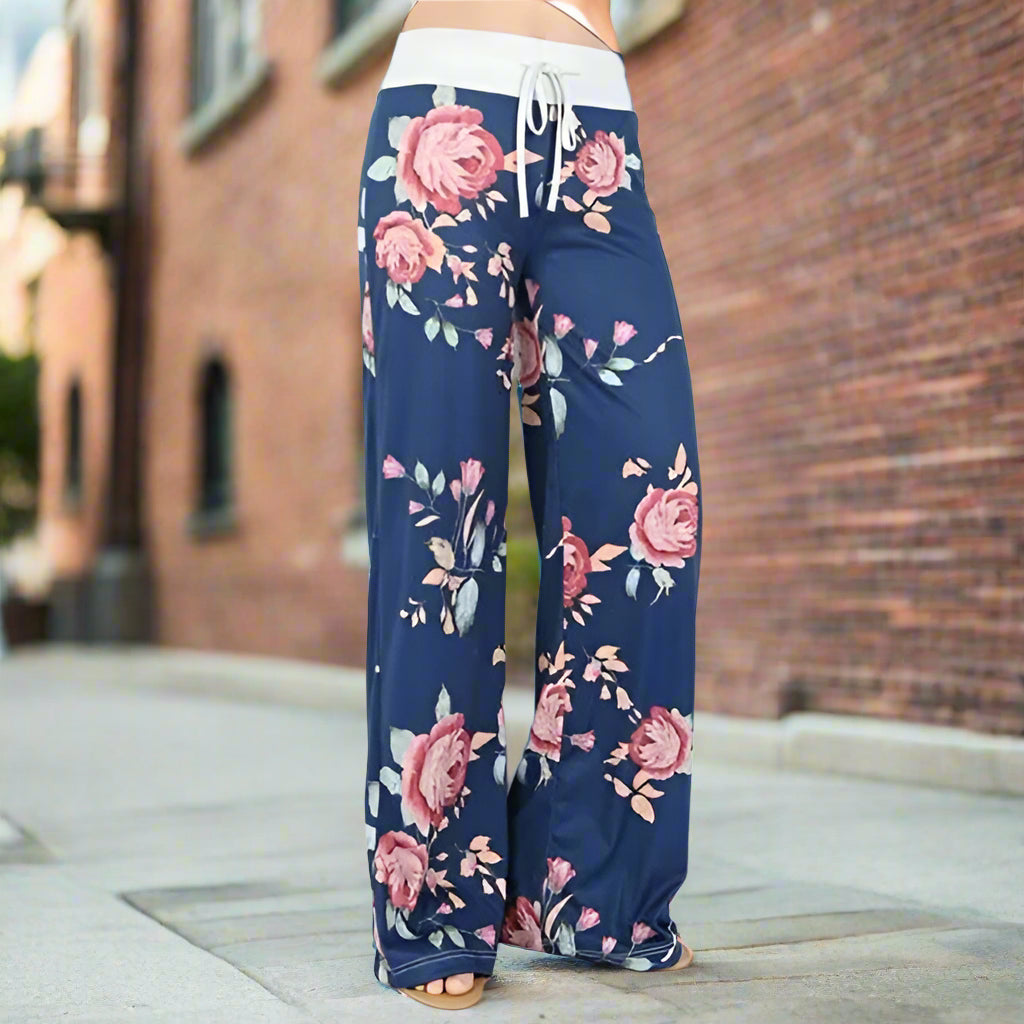 S-8XL Fashion Women Casual Loose Stretch Printing Long Wide Leg Yoga Pants Drawstring  Lounge Pants Pajama Pants FitiqueFit