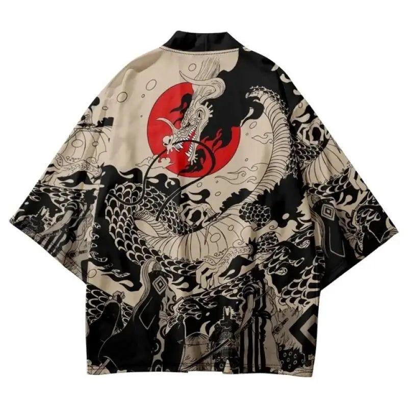 Summer Japanese Style Anime Dragon Print Cosplay Haori Yukata Top Adult Traditional Samurai Loose Kimono Cardigan for Men Women FitiqueFit