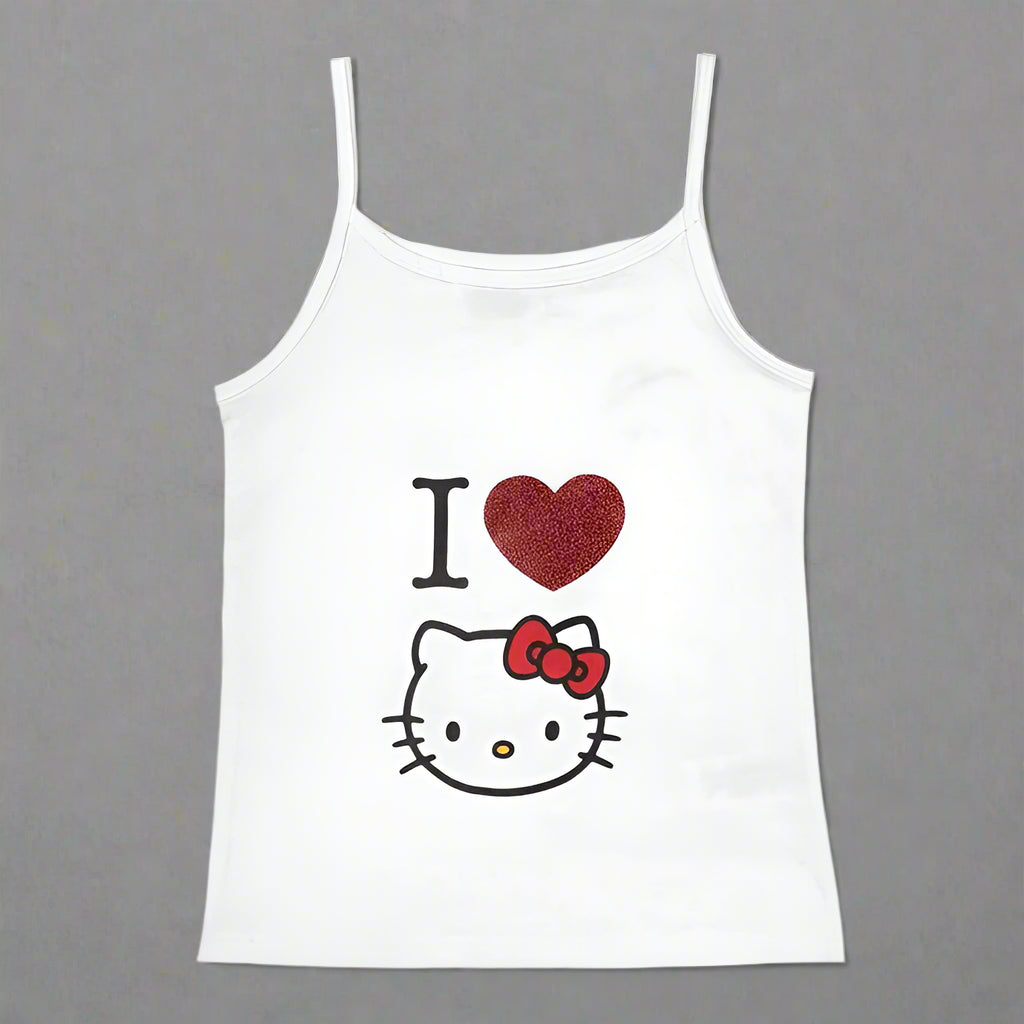 2000s Tops Emo Girls Camisole Tops Hello Kitty Print Grunge Crop Tops Y2k Clothes Vintage Punk Women's Corset Tank Top Baby Tees FitiqueFit